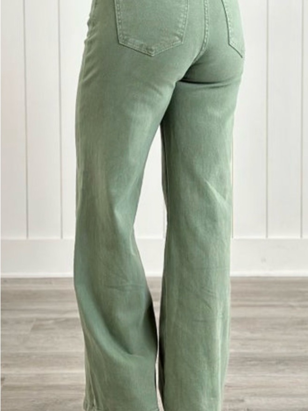 High-Rise Wide Leg Jeans in Sage Green - Picture 2 of 7